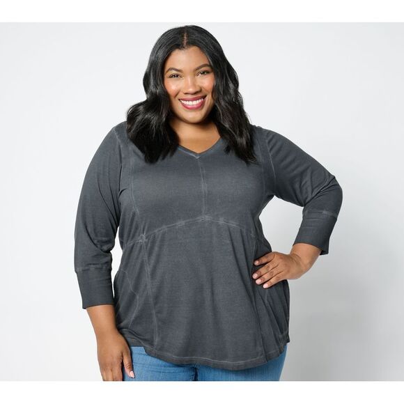LOGO by Lori Goldstein Women's Top Plus Sz 3X Antique Wash Sleeve Black A659295 - Picture 1 of 4
